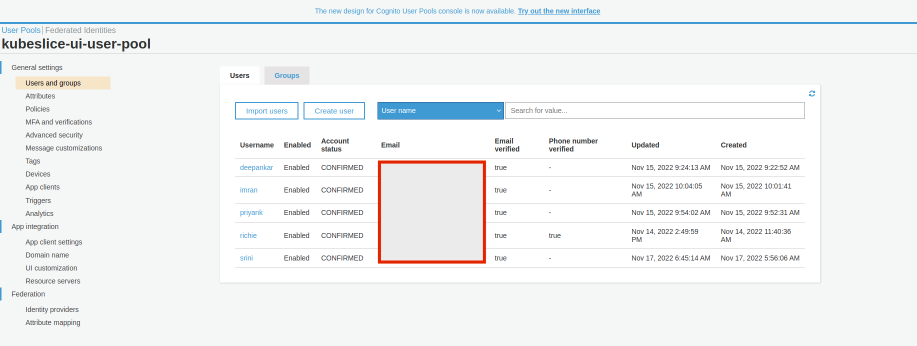 Cognito User Pool - Users